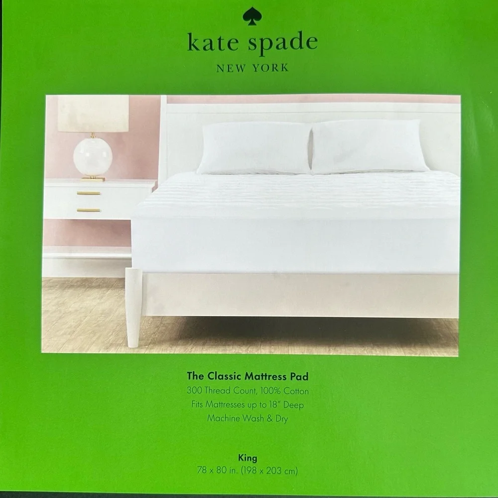 🎁Kate Spade Mattress Pad - King Size - White - Dots Pattern - 100% Cotton